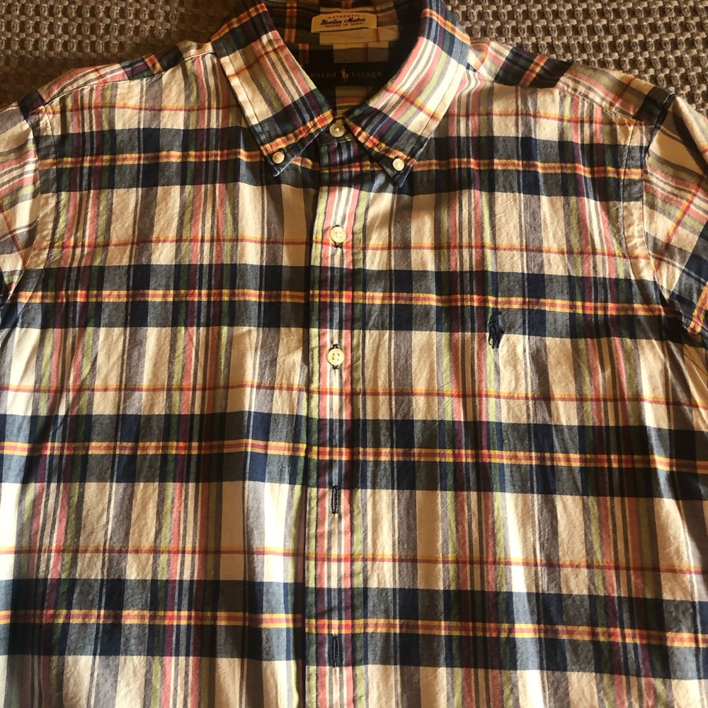 Ralph Lauren Men's Plaid Madras Button-Down Shirt - Navy, White & Yellow